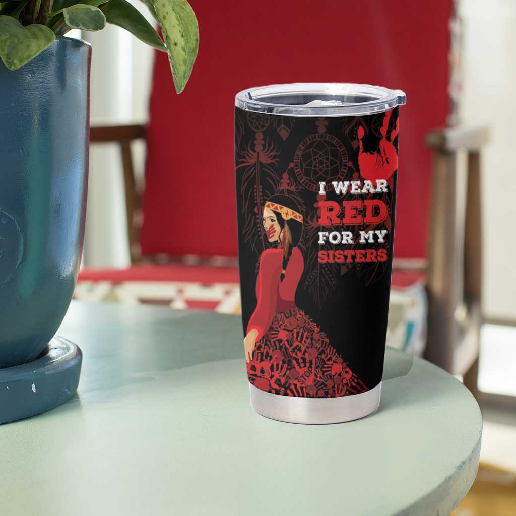 MMIW Native American Red Hand Tumbler Cup I Wear Red For My Sisters