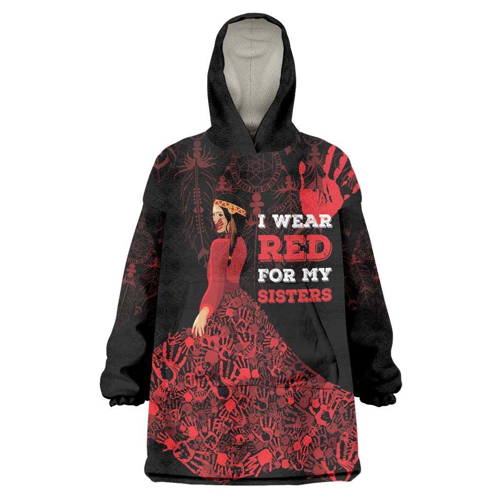 MMIW Native American Red Hand Wearable Blanket Hoodie I Wear Red For My Sisters