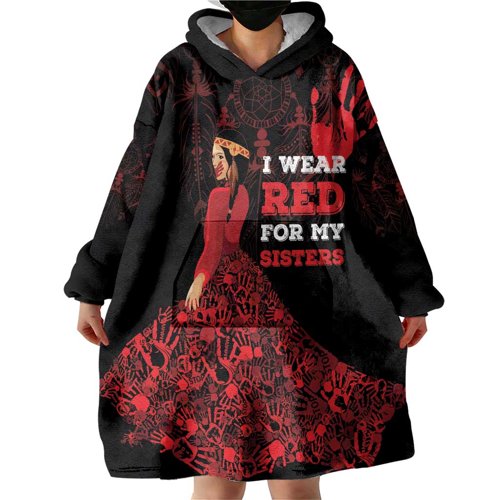 MMIW Native American Red Hand Wearable Blanket Hoodie I Wear Red For My Sisters