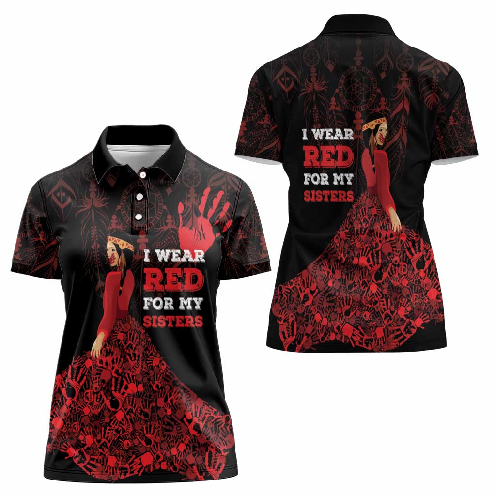 MMIW Native American Red Hand Women Polo Shirt I Wear Red For My Sisters