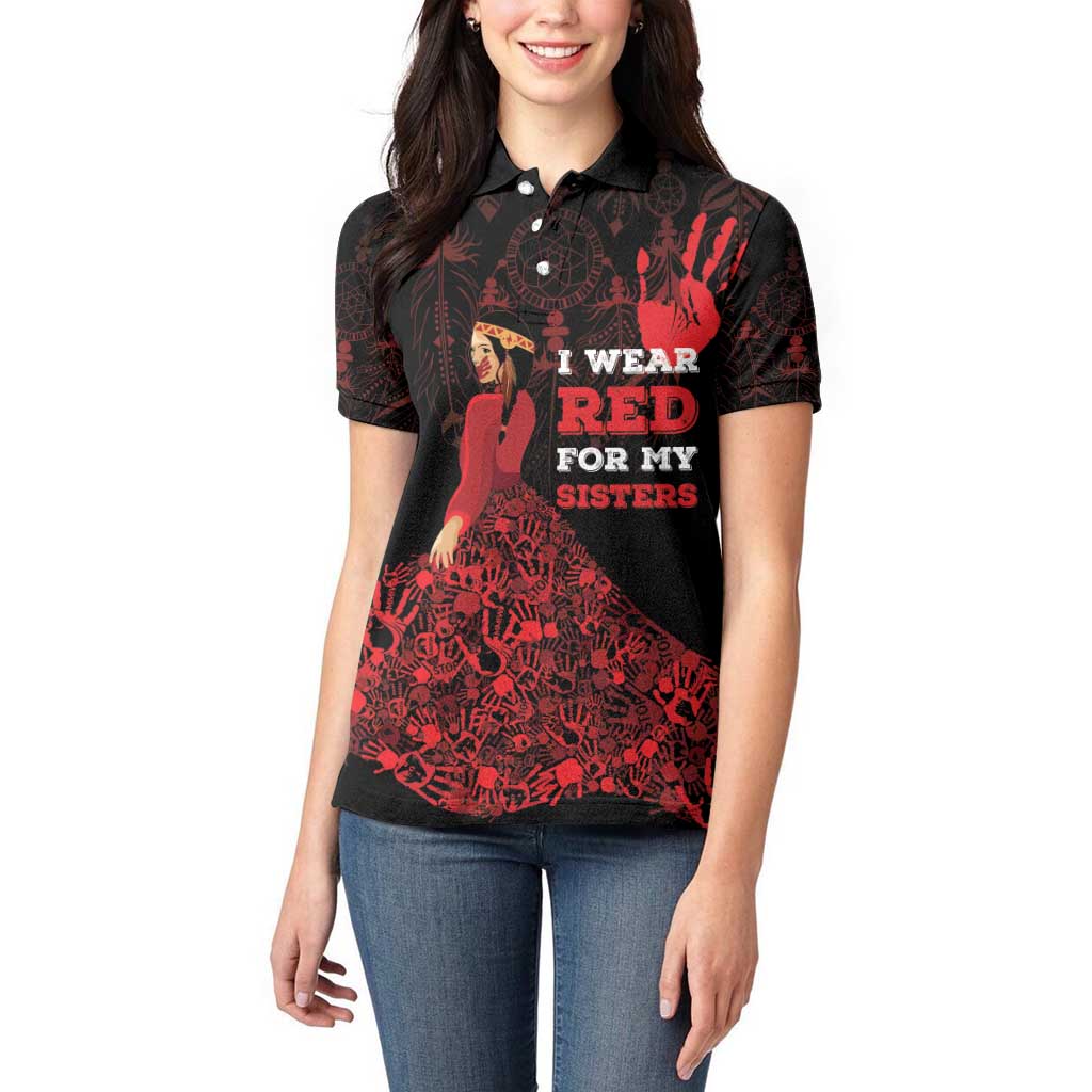 MMIW Native American Red Hand Women Polo Shirt I Wear Red For My Sisters