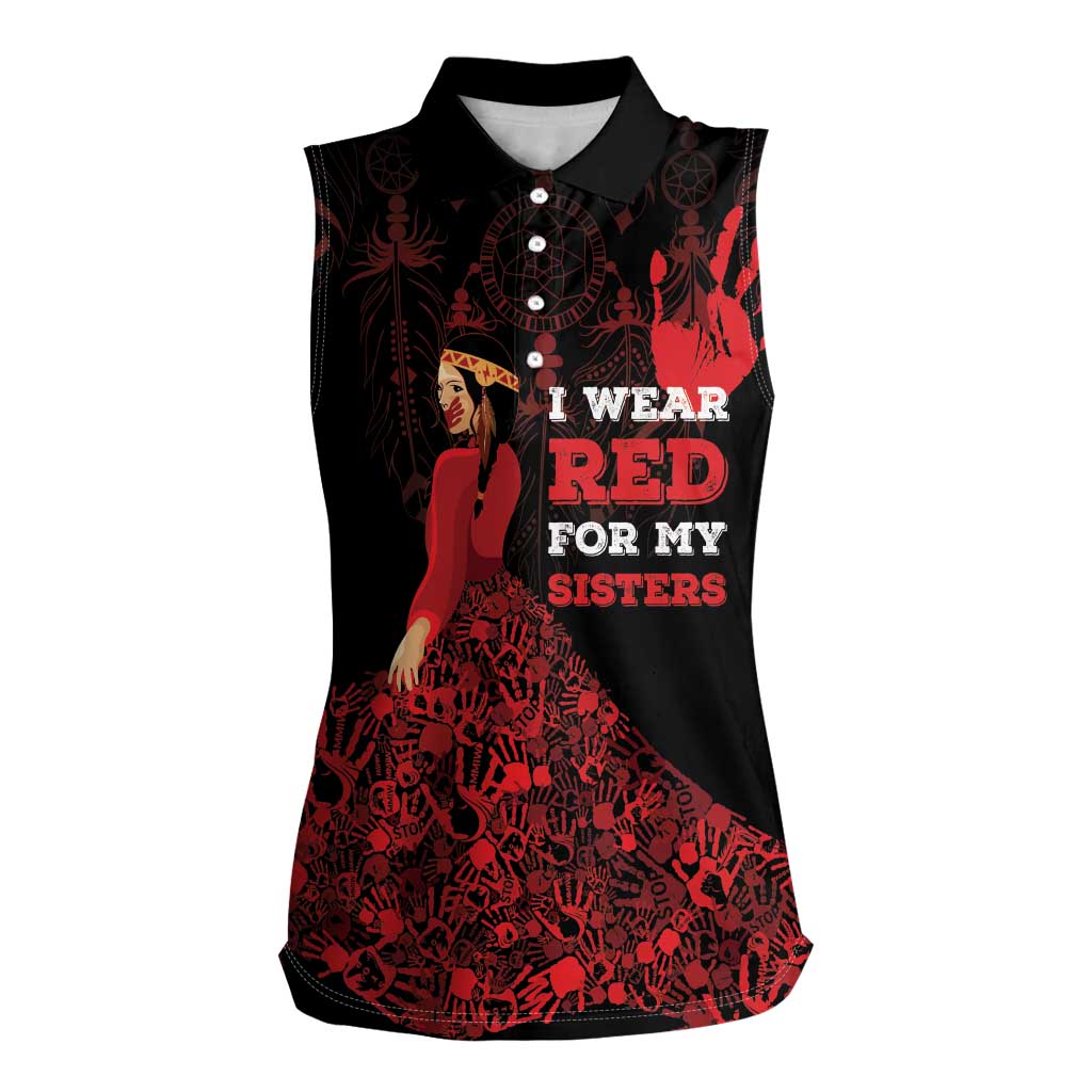 MMIW Native American Red Hand Women Sleeveless Polo Shirt I Wear Red For My Sisters