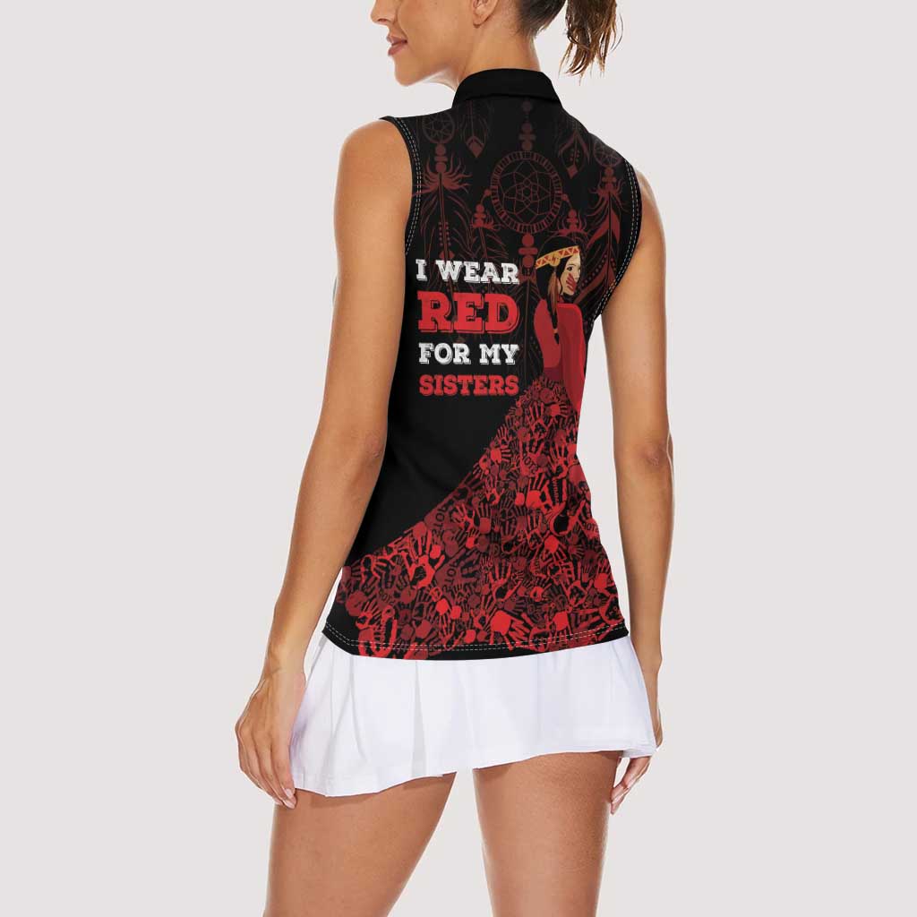MMIW Native American Red Hand Women Sleeveless Polo Shirt I Wear Red For My Sisters