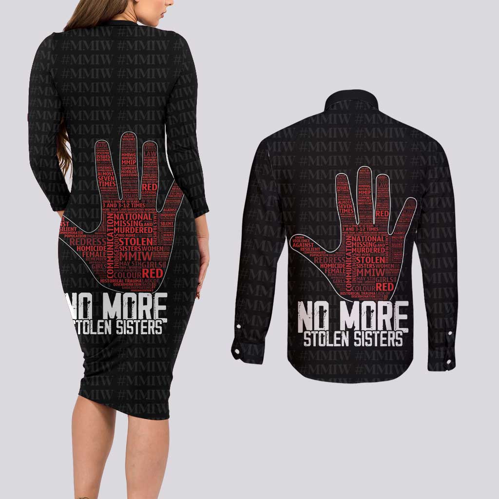 MMIW Awareness Day Couples Matching Long Sleeve Bodycon Dress and Long Sleeve Button Shirt No More Stolen Sisters