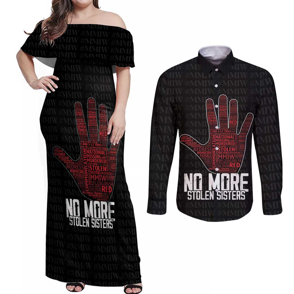 MMIW Awareness Day Couples Matching Off Shoulder Maxi Dress and Long Sleeve Button Shirt No More Stolen Sisters