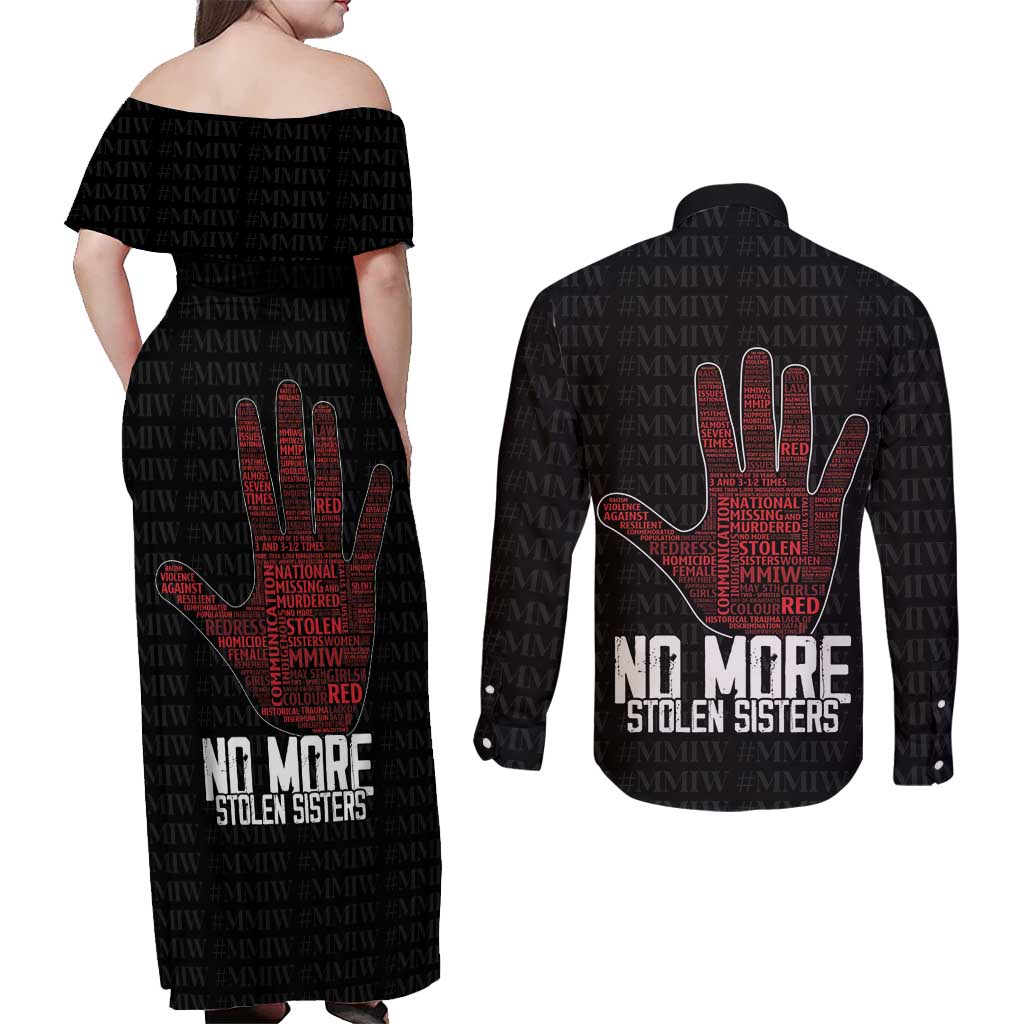 MMIW Awareness Day Couples Matching Off Shoulder Maxi Dress and Long Sleeve Button Shirt No More Stolen Sisters