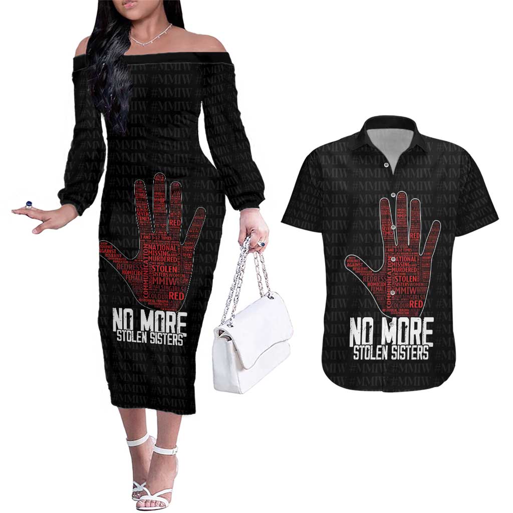 MMIW Awareness Day Couples Matching Off The Shoulder Long Sleeve Dress and Hawaiian Shirt No More Stolen Sisters