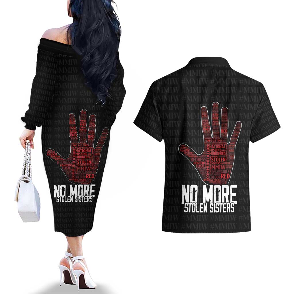 MMIW Awareness Day Couples Matching Off The Shoulder Long Sleeve Dress and Hawaiian Shirt No More Stolen Sisters