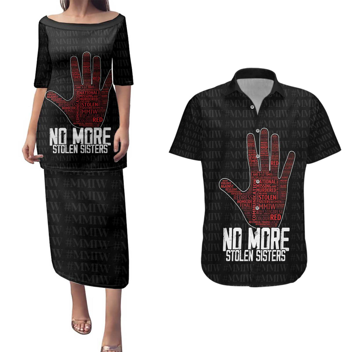 MMIW Awareness Day Couples Matching Puletasi and Hawaiian Shirt No More Stolen Sisters