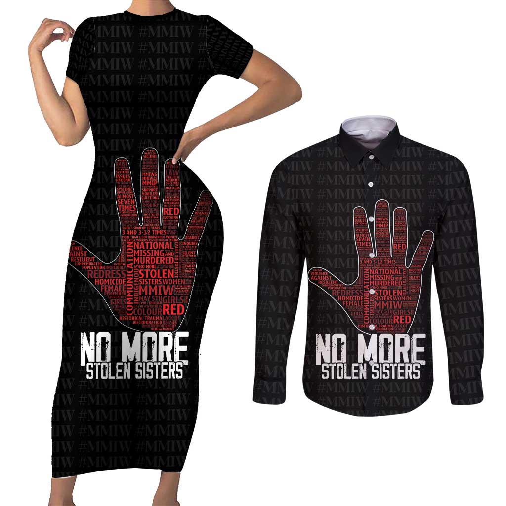 MMIW Awareness Day Couples Matching Short Sleeve Bodycon Dress and Long Sleeve Button Shirt No More Stolen Sisters