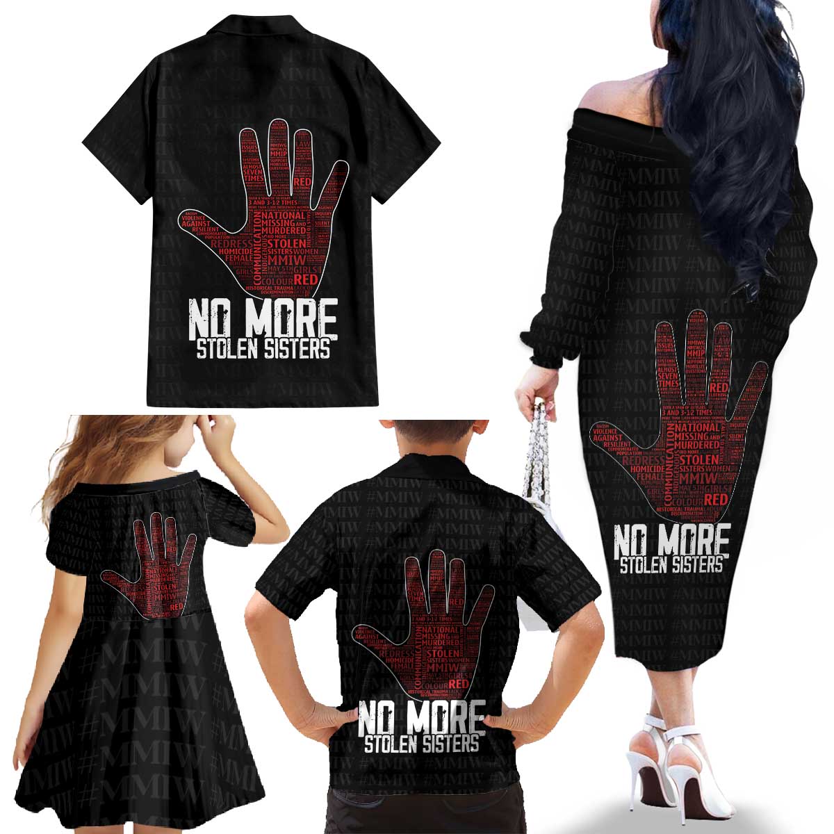 MMIW Awareness Day Family Matching Off The Shoulder Long Sleeve Dress and Hawaiian Shirt No More Stolen Sisters
