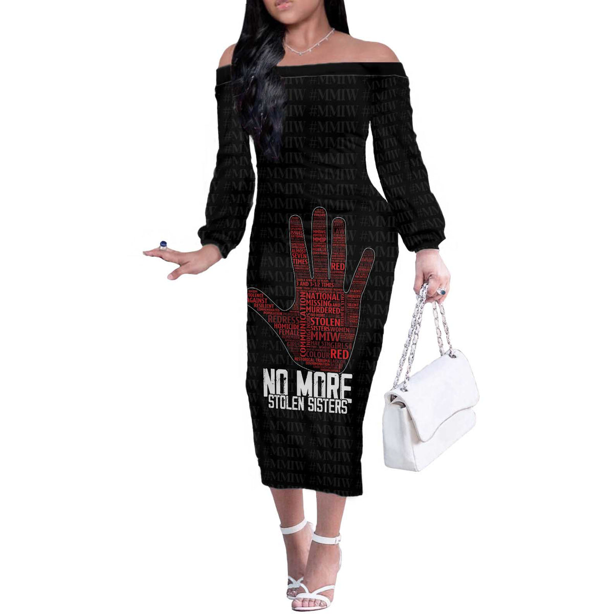 MMIW Awareness Day Off The Shoulder Long Sleeve Dress No More Stolen Sisters