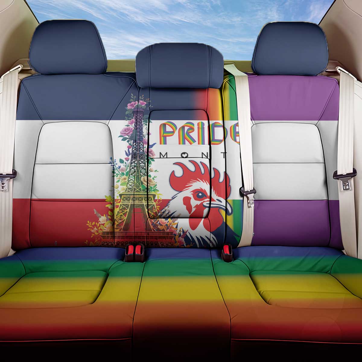 LGBTQ Pride Month Gay Back Car Seat Cover Eiffel Tower Paris Rainbow Flag