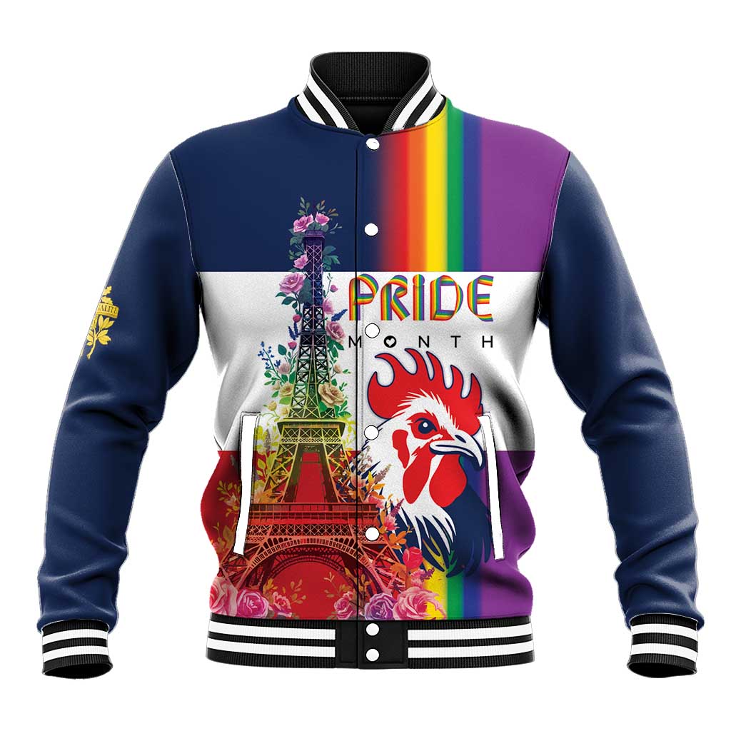 LGBTQ Pride Month Gay Baseball Jacket Eiffel Tower Paris Rainbow Flag