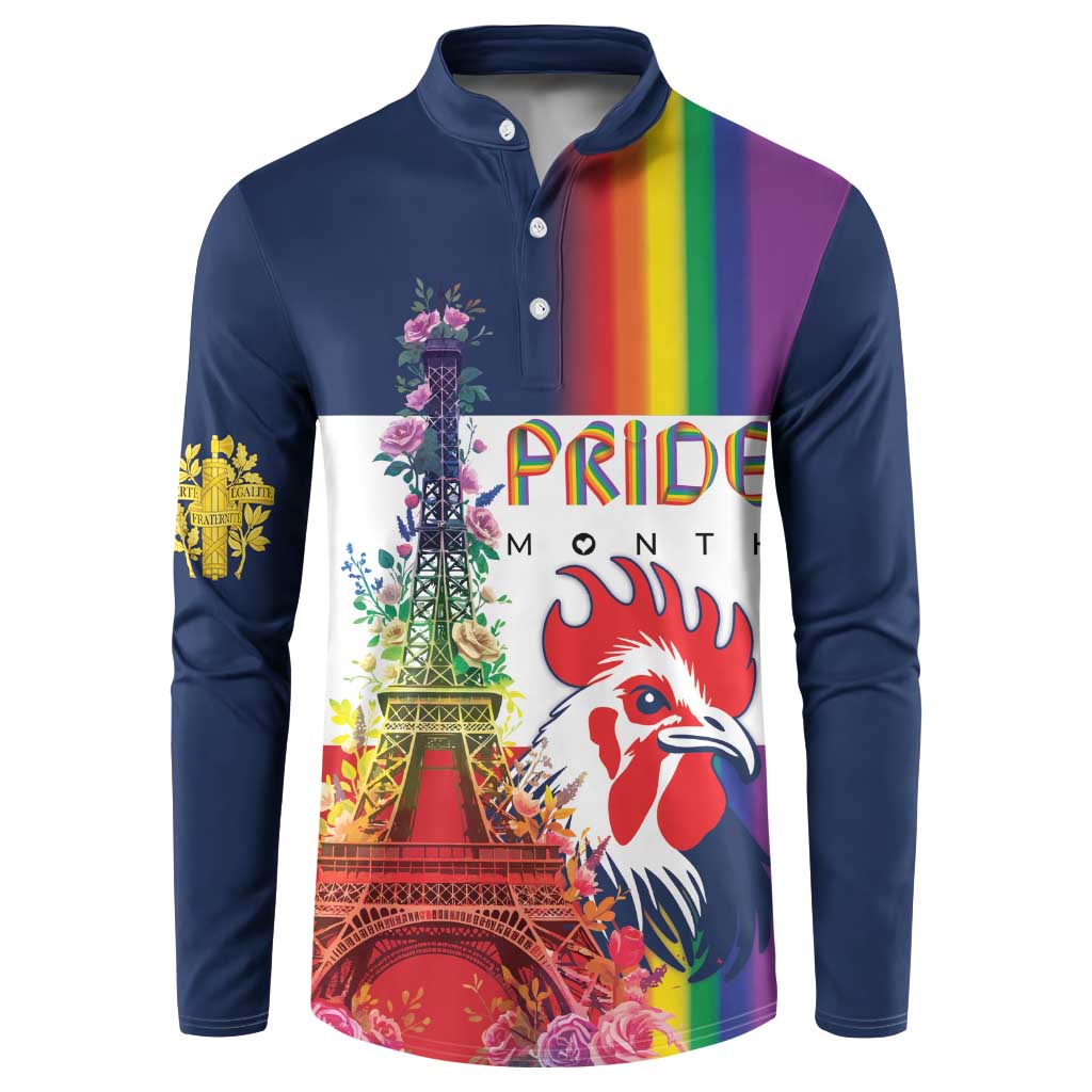 LGBTQ Pride Month Gay Button Sweatshirt Eiffel Tower Paris Rainbow Flag