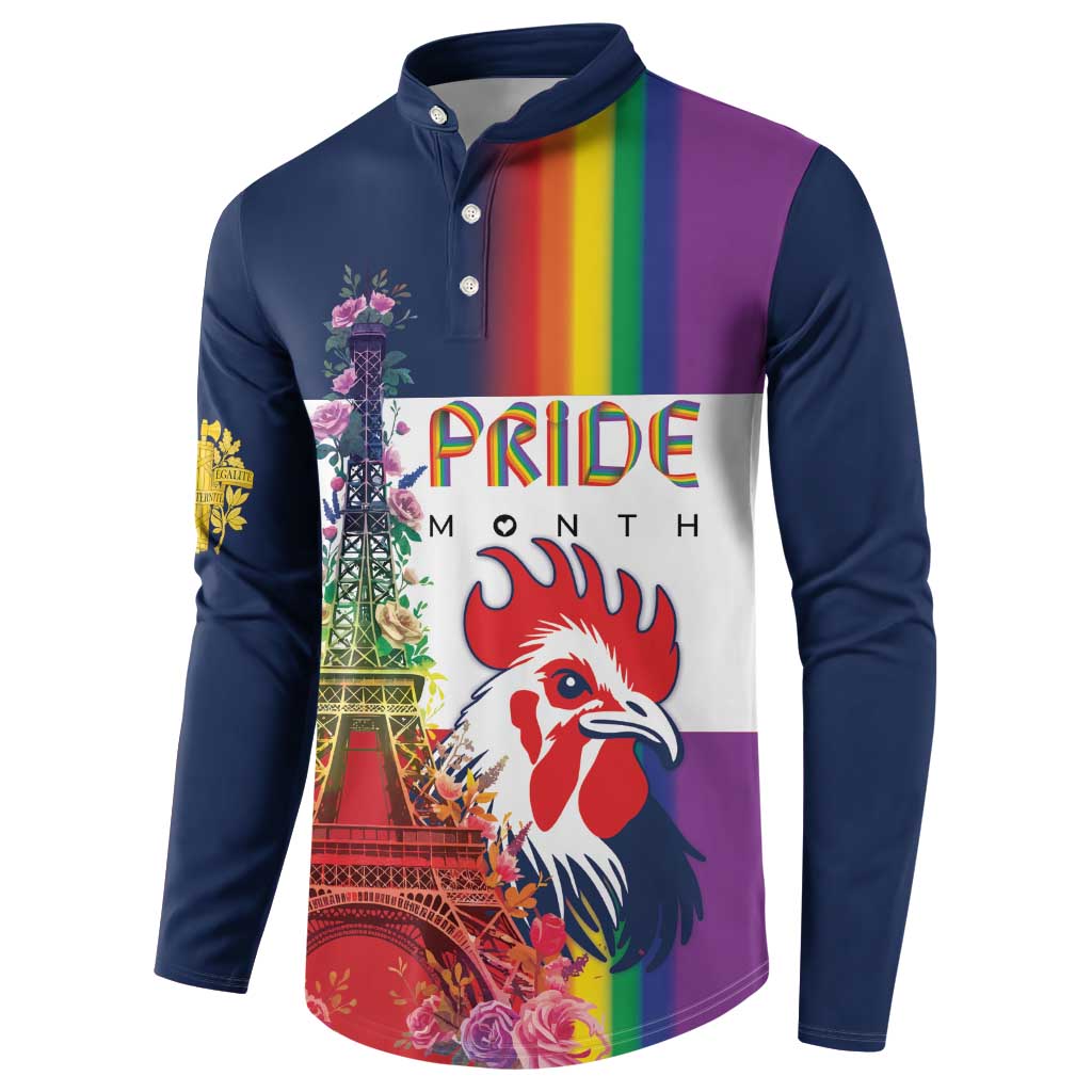 LGBTQ Pride Month Gay Button Sweatshirt Eiffel Tower Paris Rainbow Flag