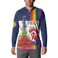 LGBTQ Pride Month Gay Button Sweatshirt Eiffel Tower Paris Rainbow Flag