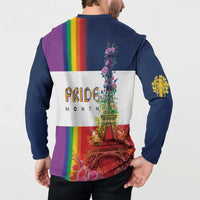 LGBTQ Pride Month Gay Button Sweatshirt Eiffel Tower Paris Rainbow Flag