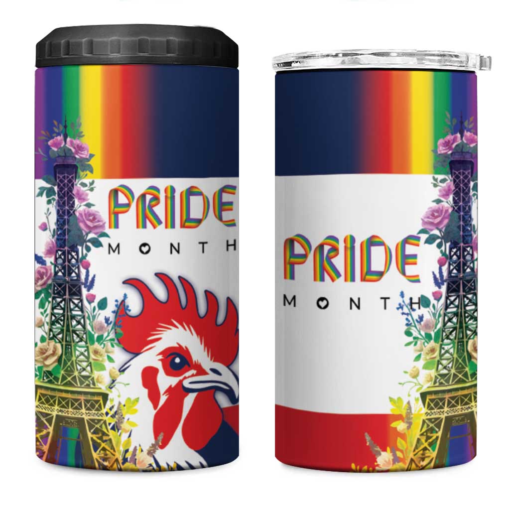 LGBTQ Pride Month Gay 4 in 1 Can Cooler Tumbler Eiffel Tower Paris Rainbow Flag