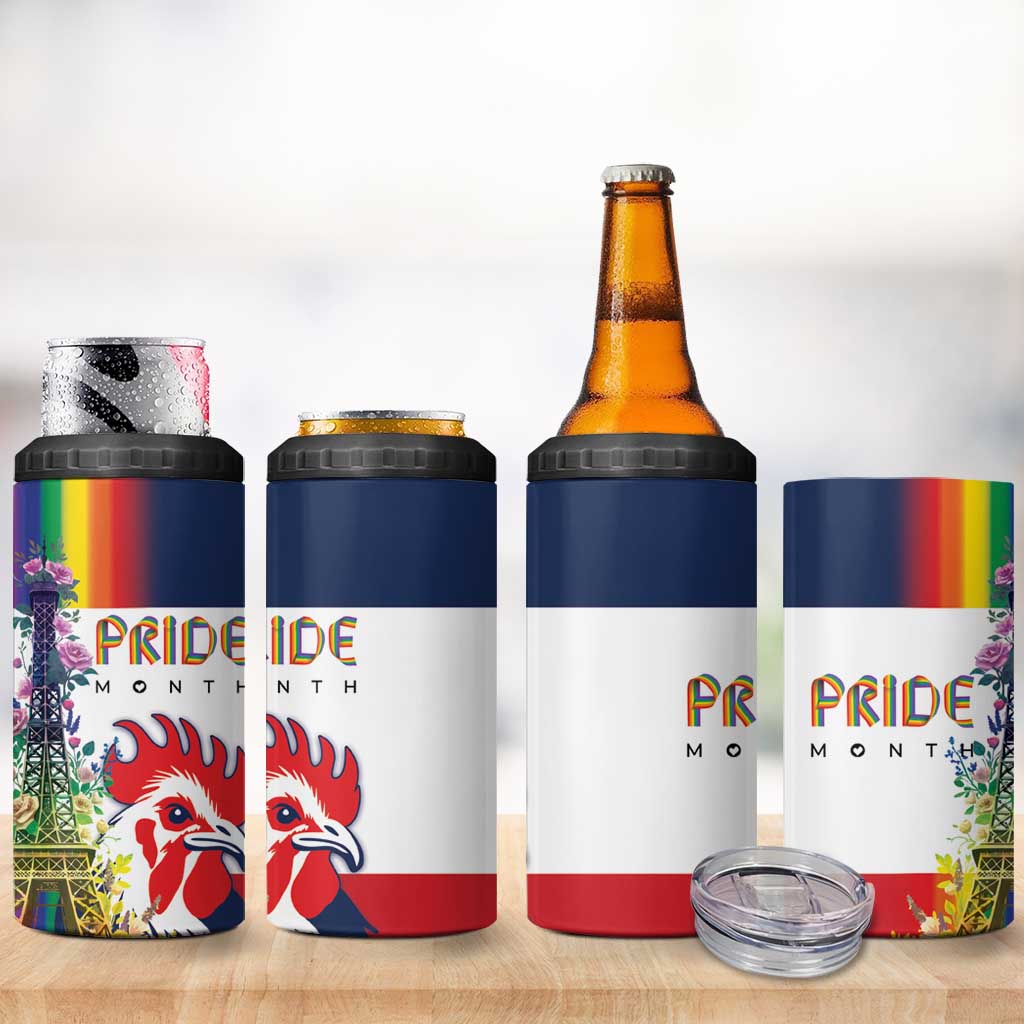 LGBTQ Pride Month Gay 4 in 1 Can Cooler Tumbler Eiffel Tower Paris Rainbow Flag