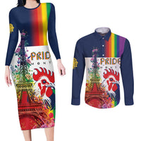 LGBTQ Pride Month Gay Couples Matching Long Sleeve Bodycon Dress and Long Sleeve Button Shirt Eiffel Tower Paris Rainbow Flag