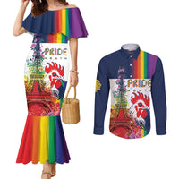 LGBTQ Pride Month Gay Couples Matching Mermaid Dress and Long Sleeve Button Shirt Eiffel Tower Paris Rainbow Flag