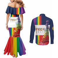 LGBTQ Pride Month Gay Couples Matching Mermaid Dress and Long Sleeve Button Shirt Eiffel Tower Paris Rainbow Flag