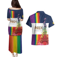 LGBTQ Pride Month Gay Couples Matching Puletasi and Hawaiian Shirt Eiffel Tower Paris Rainbow Flag
