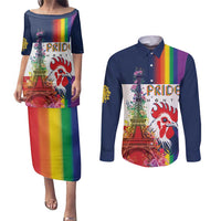 LGBTQ Pride Month Gay Couples Matching Puletasi and Long Sleeve Button Shirt Eiffel Tower Paris Rainbow Flag