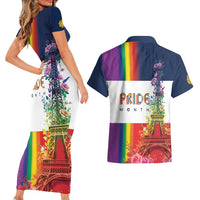 LGBTQ Pride Month Gay Couples Matching Short Sleeve Bodycon Dress and Hawaiian Shirt Eiffel Tower Paris Rainbow Flag