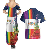 LGBTQ Pride Month Gay Couples Matching Summer Maxi Dress and Hawaiian Shirt Eiffel Tower Paris Rainbow Flag