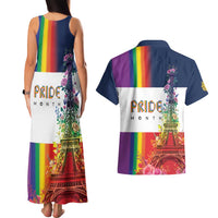 LGBTQ Pride Month Gay Couples Matching Tank Maxi Dress and Hawaiian Shirt Eiffel Tower Paris Rainbow Flag