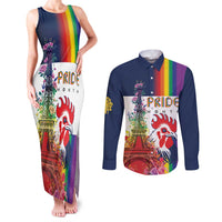LGBTQ Pride Month Gay Couples Matching Tank Maxi Dress and Long Sleeve Button Shirt Eiffel Tower Paris Rainbow Flag
