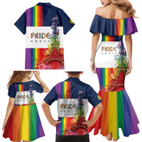 LGBTQ Pride Month Gay Family Matching Mermaid Dress and Hawaiian Shirt Eiffel Tower Paris Rainbow Flag