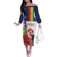 LGBTQ Pride Month Gay Family Matching Off The Shoulder Long Sleeve Dress and Hawaiian Shirt Eiffel Tower Paris Rainbow Flag