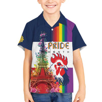 LGBTQ Pride Month Gay Family Matching Off The Shoulder Long Sleeve Dress and Hawaiian Shirt Eiffel Tower Paris Rainbow Flag