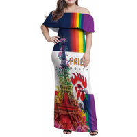 LGBTQ Pride Month Gay Family Matching Off Shoulder Maxi Dress and Hawaiian Shirt Eiffel Tower Paris Rainbow Flag