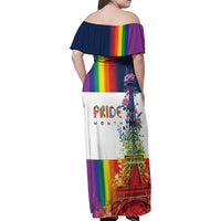 LGBTQ Pride Month Gay Family Matching Off Shoulder Maxi Dress and Hawaiian Shirt Eiffel Tower Paris Rainbow Flag