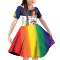LGBTQ Pride Month Gay Family Matching Off Shoulder Short Dress and Hawaiian Shirt Eiffel Tower Paris Rainbow Flag