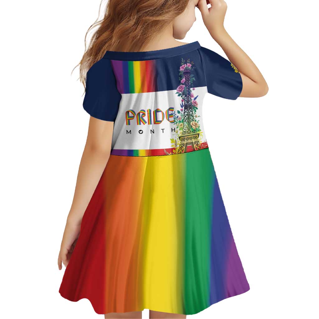 LGBTQ Pride Month Gay Family Matching Off Shoulder Short Dress and Hawaiian Shirt Eiffel Tower Paris Rainbow Flag