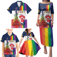 LGBTQ Pride Month Gay Family Matching Puletasi and Hawaiian Shirt Eiffel Tower Paris Rainbow Flag