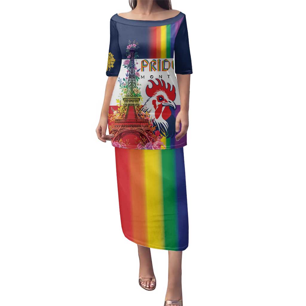 LGBTQ Pride Month Gay Family Matching Puletasi and Hawaiian Shirt Eiffel Tower Paris Rainbow Flag