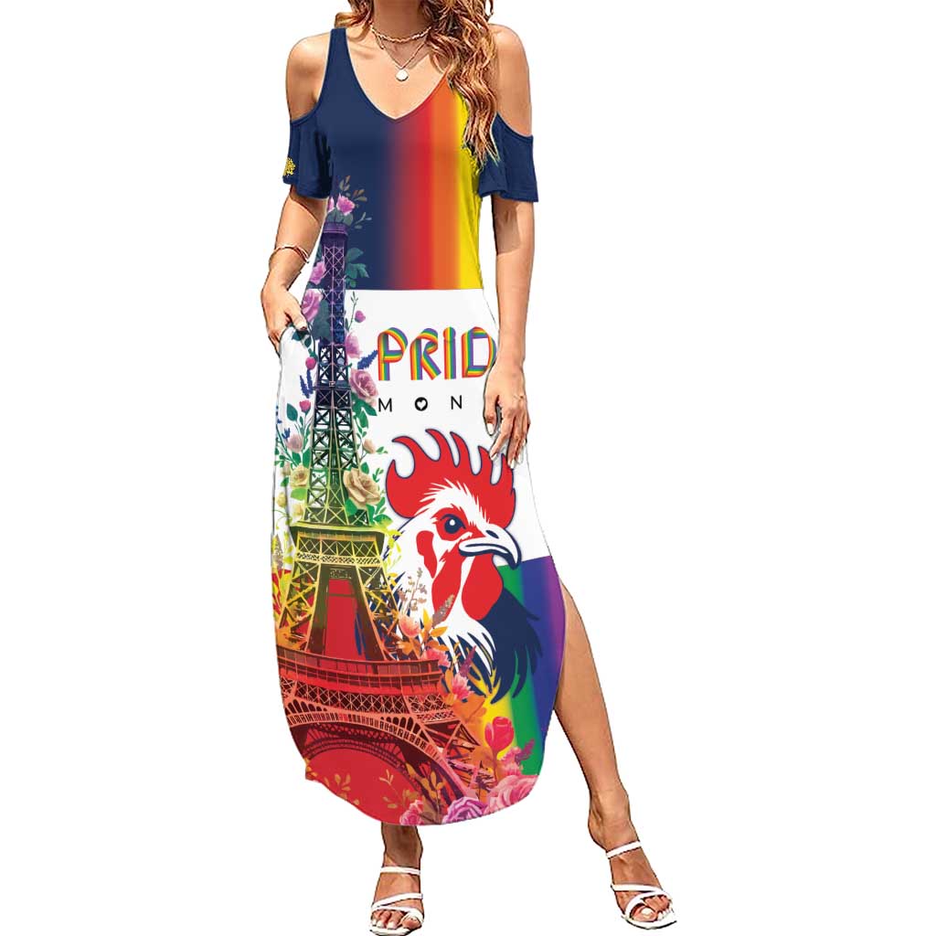 LGBTQ Pride Month Gay Family Matching Summer Maxi Dress and Hawaiian Shirt Eiffel Tower Paris Rainbow Flag