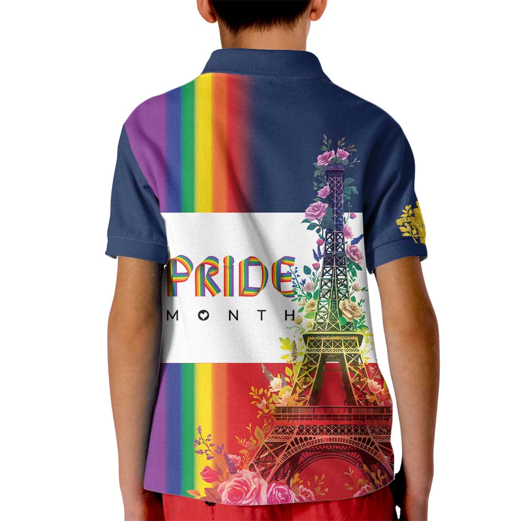 LGBTQ Pride Month Gay Kid Polo Shirt Eiffel Tower Paris Rainbow Flag
