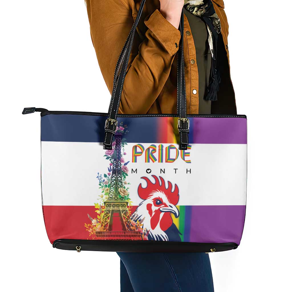 LGBTQ Pride Month Gay Leather Tote Bag Eiffel Tower Paris Rainbow Flag