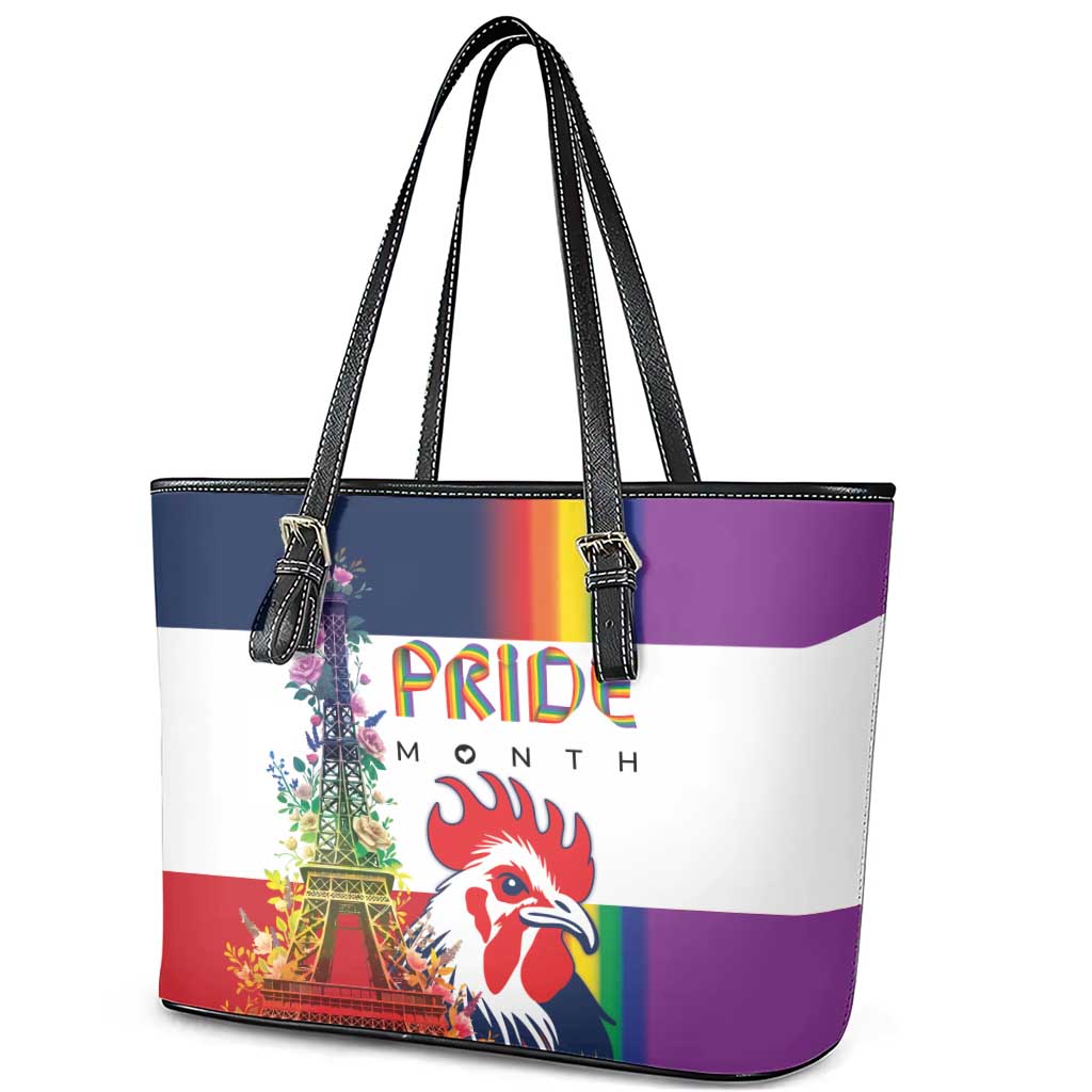 LGBTQ Pride Month Gay Leather Tote Bag Eiffel Tower Paris Rainbow Flag