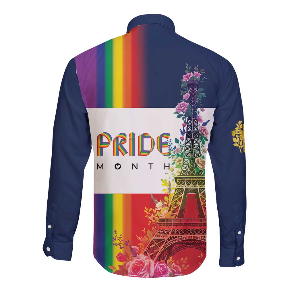 LGBTQ Pride Month Gay Long Sleeve Button Shirt Eiffel Tower Paris Rainbow Flag
