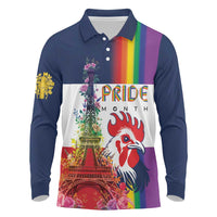 LGBTQ Pride Month Gay Long Sleeve Polo Shirt Eiffel Tower Paris Rainbow Flag