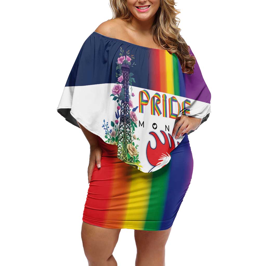 LGBTQ Pride Month Gay Off Shoulder Short Dress Eiffel Tower Paris Rainbow Flag