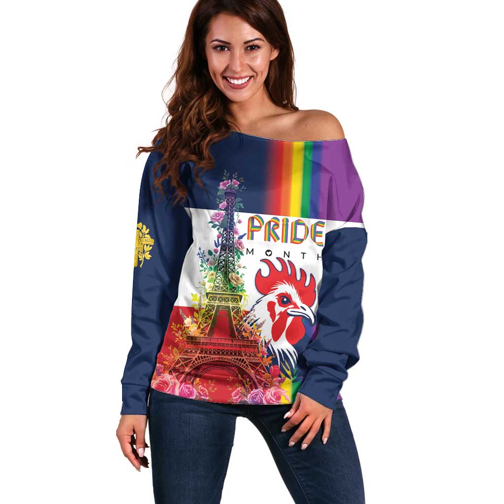 LGBTQ Pride Month Gay Off Shoulder Sweater Eiffel Tower Paris Rainbow Flag